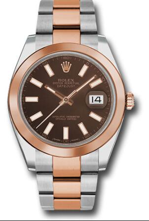 Replica Rolex Steel and Everose Rolesor Datejust 41 Watch 126301 Smooth Bezel Chocolate Index Dial Oyster Bracelet